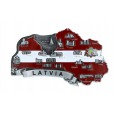 Ledusskapja magnēts Latvijas karte ar pilsētu simboliem